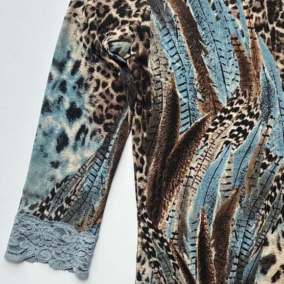 Y2K Only Hearts NYC Long Sleeve Animal Print Feathers Lace Fitted Sheer Medium - Picture 5 of 11